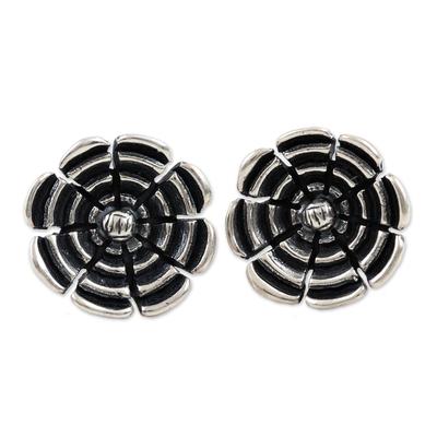 Antique Beauty,'Sterling Silver Floral Button Earrings'