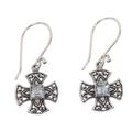 Cross Pattee,'Balinese Handcrafted Silver and Blue Topaz Cross Earrings'