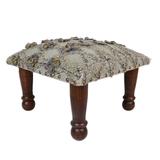 Floral Diamonds,'Hand Embroidered Cotton and Acacia Wood Ottoman'