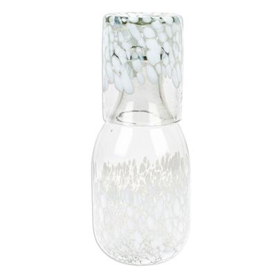 Spots in White,'White Spotted Recycled Glass Carafe and Glass from Mexico'