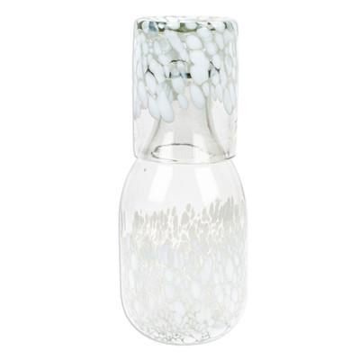 Spots in White,'White Spotted Recycled Glass Carafe and Glass from Mexico'