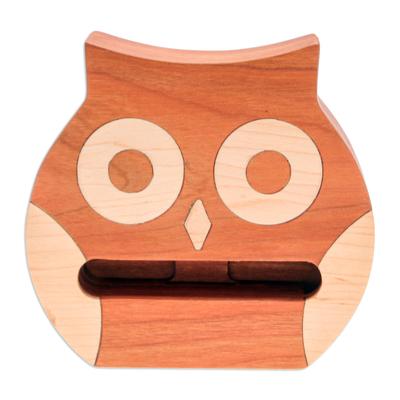 Owl Sounds,'Non Electric Carved Cherry & Maple Wood Owl Phone Speaker'