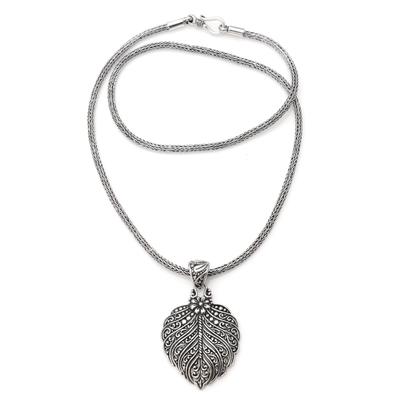 Autumn Again,'Sterling Silver Pendant Necklace with Leaf Motif'