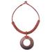 Earth Ring in Burnt Sienna,'Handcrafted Coconut Wood and Leather Cord Pendant Necklace'