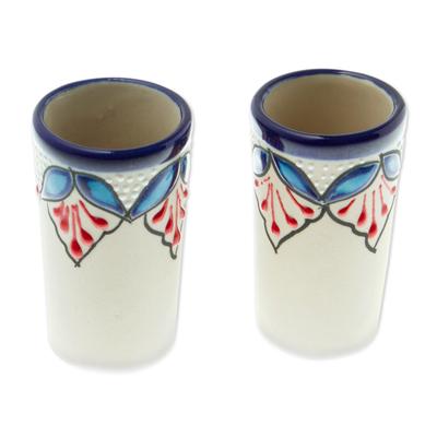 Hidalgo Flourish,'Handcrafted Talavera-Style Tequila Cups (Pair)'