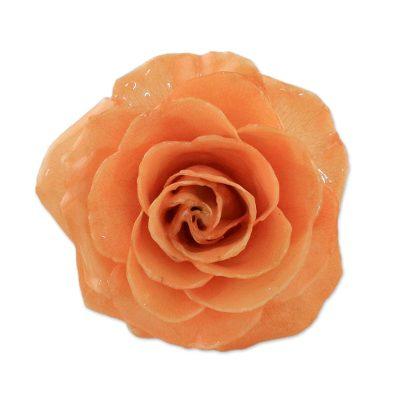 Rosy Mood in Peach,'Artisan Crafted Natural Rose Brooch in Peach from Thailand'