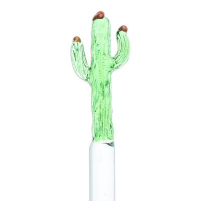 Celebration Cactus,'Mexican Recycled Glass Cocktail Stirrer with Cactus'