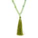 Sea Crystals in Aqua,'Handmade Agate and Crystal Beaded Aqua Long Tassel Necklace'