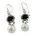 'Scarlet Light' - Akoya Pearls and Garnet Earrings from India Jewelry