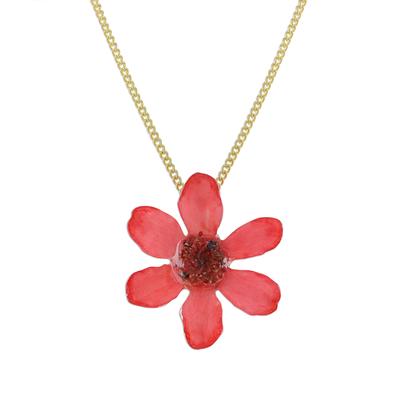 Zinnia Charm in Deep Pink,'22k Gold Plated Pink Zinnia Flower Pendant from Thailand'