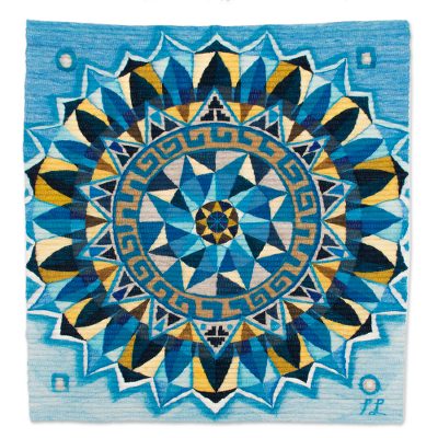 Blue Mandala,'Handwoven Wool Mandala Tapestry in Blue from Peru'