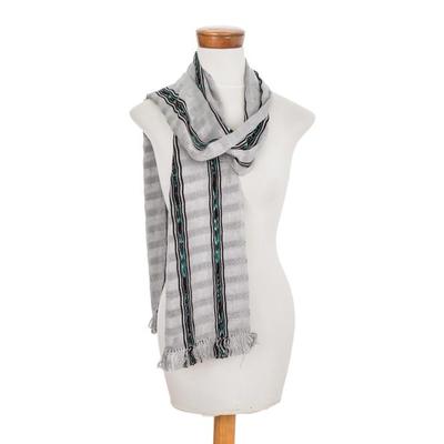 Elegant Subtlety,'Handwoven Cotton Wrap Scarf in Ash from Guatemala'