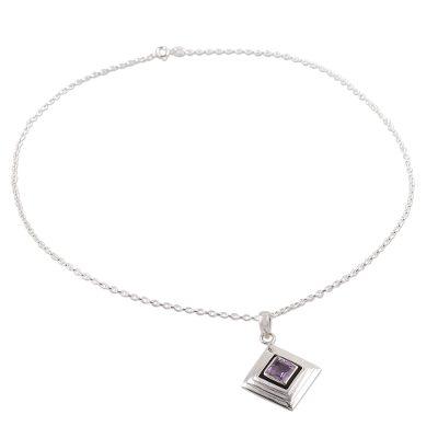 Feminine Purple,'Amethyst and Sterling Silver Modern Necklace from India'