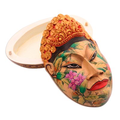 Wood jewelry box, 'Flower Woman of Bali'