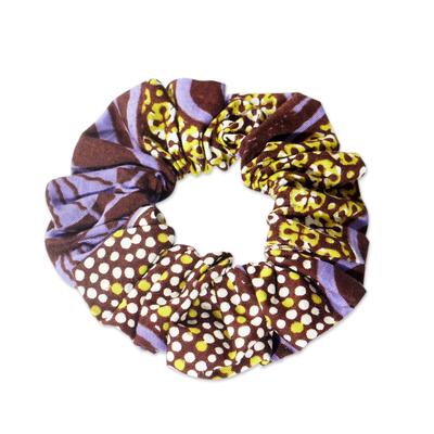 Speckled Duo,'Elastic Cotton Scrunchies in Purple and Yellow Tones (Pair)'