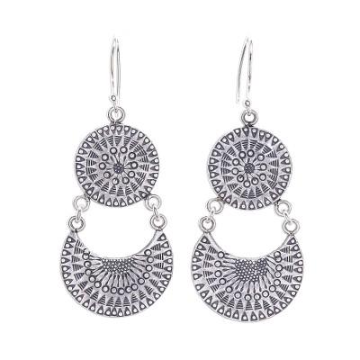 Crescent Love,'Karen Silver Crescent Dangle Earrings from Thailand'