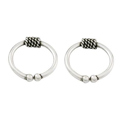 Sleek Braid,'Pair of Modern Thai Sterling Silver Ear Cuff Earrings'