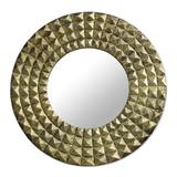 Circling Pyramids,'Antiqued Embossed Brass Circular Wall Mirror from India'