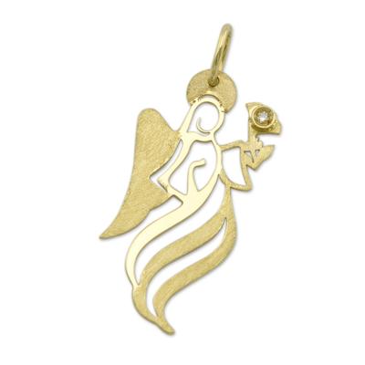 Archangel Gabriel,'Gold Artisan Crafted Brazil Angel Pendant with a Diamond'