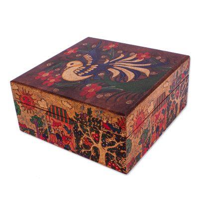 'Bird-Themed Handcrafted Decoupage Pine Wood Jewelry Box'