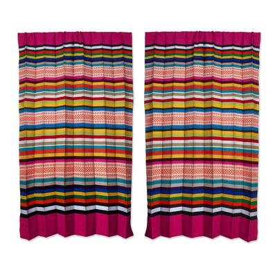 Fuchsia View,'Multi-Colored 100% Cotton Curtains from Oaxaca (Pair)'