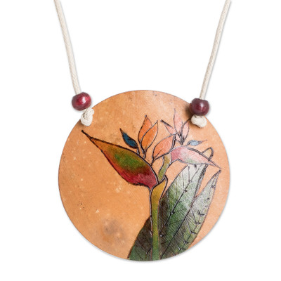 Paradise Spirit,'Floral Hand-Painted Calabash Gourd Pendant Necklace'