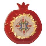 Pomegranate Delight,'Resin Catchall with Embroidery & Golden Accents from Armenia'