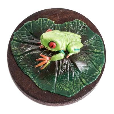 The Tropical Frog,'Handcrafted Painted Pinewood and Cold Porcelain Frog Magnet'