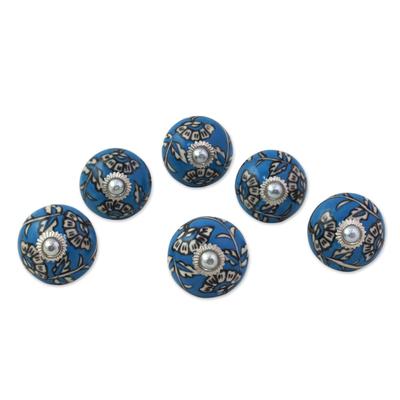 Charming Blue Flowers,'Ceramic Cabinet Knobs Floral Blue and White (Set of 6) India'