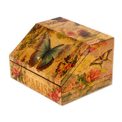 Butterfly Enchantment,'Floral Decoupage Box with Butterflies and Hidden Drawer'