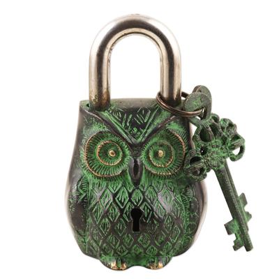 King of Midnight,'Brass Lock and Key Set with Owl Motif (3 Pieces)'