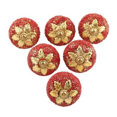 Golden Flower,'Set of 6 Red and Gold Wood Cabinet Knobs/Drawer Pulls'