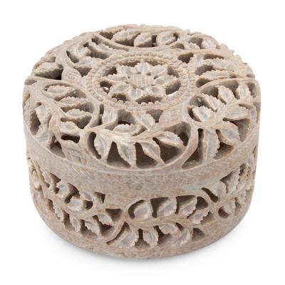 'Floral Arabesque' - Handmade Jali Soapstone Jewelry Box