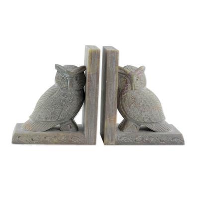 Soapstone bookends, 'Wisdom' (pair)