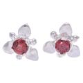 Passion Flora,'Flower-Themed Polished Faceted Garnet Stud Earrings'