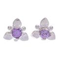 Wisdom Flora,'Flower-Themed Polished Faceted Amethyst Stud Earrings'