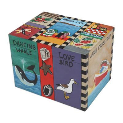 'Hand-Painted Wood Decorative with Box Toggle Latch Closure'