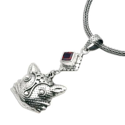 'Cat's Passion' - Sterling Silver and Garnet Pendant Necklace