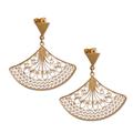 Andean Fans,'Fan-Shaped Gold Plated Sterling Silver Filigree Earrings'