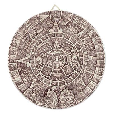 'Aztec Calendar in Beige' (large) - Ceramic Wall Plaque Museum Replica Handmade Mexi