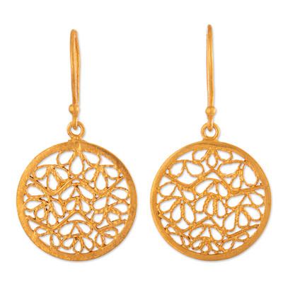 Gold plated filigree earrings, 'Natural Energy'