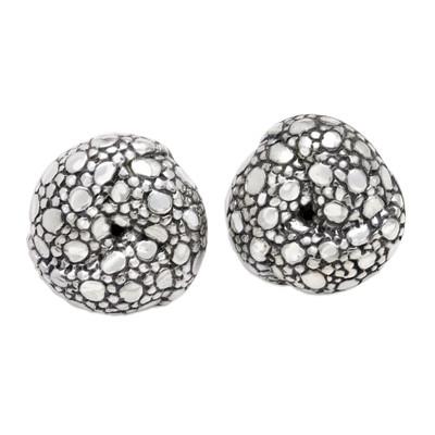 'Bubble-Patterned Sterling Silver Button Earrings from Bali'