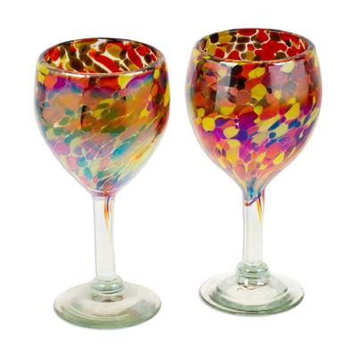 Bright Confetti,'Two Stemless Wine Glasses Handblown from Recycled Glass'