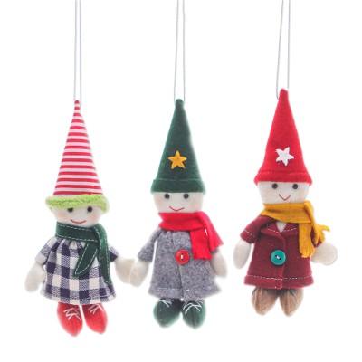 Festive Gnomes,'Set of Three Handmade Young Gnome Felt Ornaments'