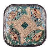 Majestic Pond,'Bird-Themed Glazed Green and Brown Ceramic Platter'