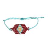Russet and Blue Diamond,'Red and Blue Unisex Glass Beaded Diamond Patterned Bracelet'