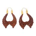 'Balinese 18k Gold-plated Brass & Wood Wings Hoop Earrings'