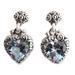 Quiet Heart,'Heart Shaped Blue Topaz Sterling Silver Earrings'