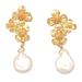 'Cultured Pearl Gold-plated and Floral-themed Dangle Earrings'