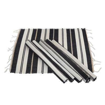 Classic Stripes,'Black and Off-White Striped Placemats (Set of 6)'